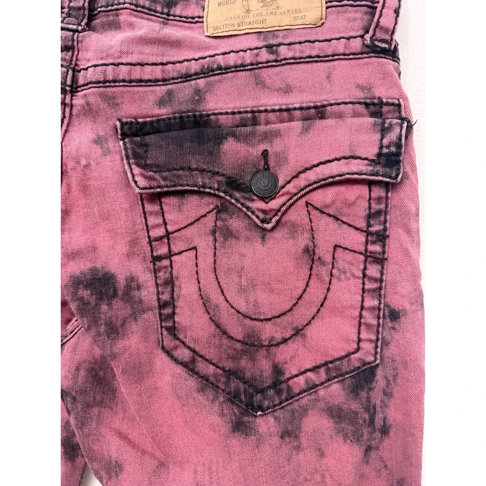 True Religion Acid Washed Jeans Straight Stretch Flap Pockets‎ Pants Sz 34